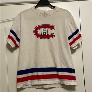 Vintage Montreal Canadians Budlight Tshirt with Red and Blue Stripes